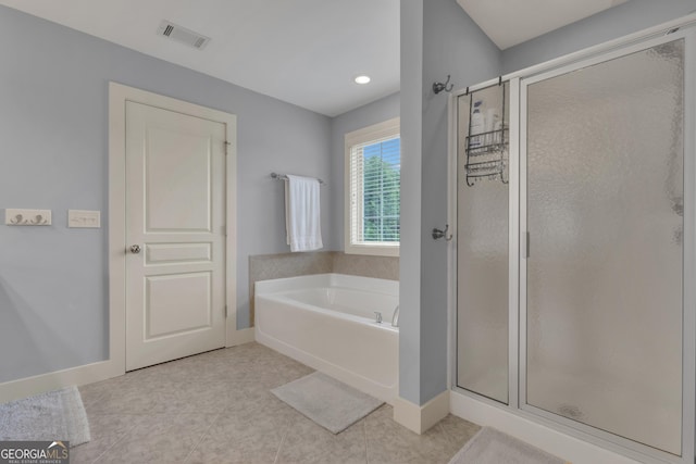 14 Hammock Ridge Dr, Newnan, GA 30265 - full bathroom featuring a stall shower, a bath, tile patterned floors, and recessed lighting
