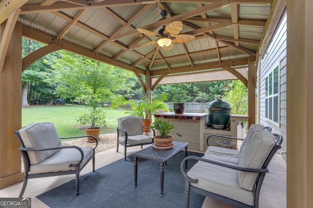 14 Hammock Ridge Dr, Newnan, GA 30265 - view of patio with a gazebo, grilling area, and a ceiling fan