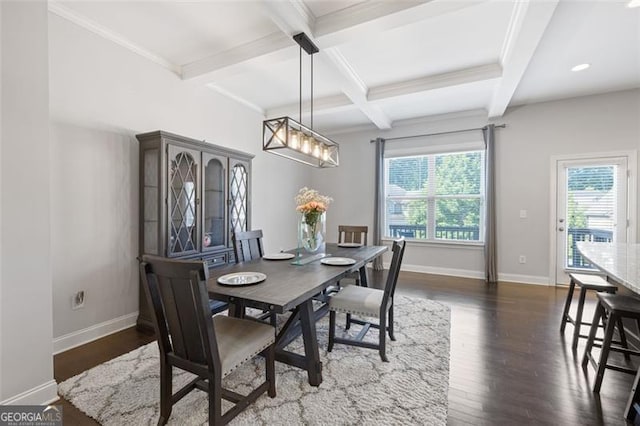 5504 Cameron Parc Dr, Johns Creek, GA 30022 - dining room featuring wood finished floors, beam ceiling, and coffered ceiling
