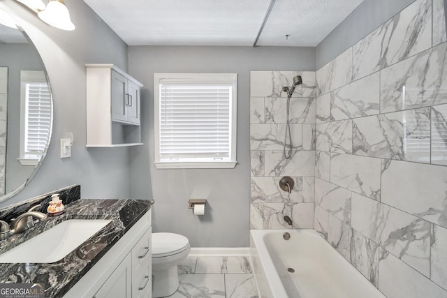 234 Crumbley Rd, Mcdonough, GA 30252 - bathroom with marble look tiles, vanity, and shower / bathtub combination