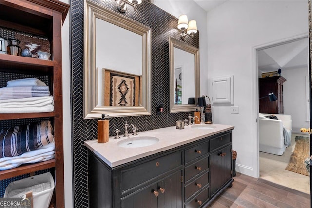 4385 Pinehollow Ct, Alpharetta, GA 30022 - full bath with double vanity and wood finished floors