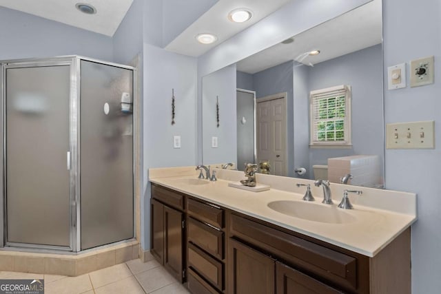 4961 Thornwood Trce NW, Acworth, GA 30102 - bathroom featuring double vanity, a stall shower, and tile patterned flooring