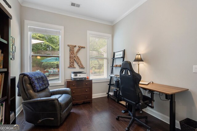 6430 Banbury Ct SE, Mableton, GA 30126 - office area with dark wood-style floors and crown molding