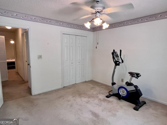 1106 Shiloh Ln NW, Kennesaw, GA 30144 - workout area with a ceiling fan, carpet floors, and a textured ceiling