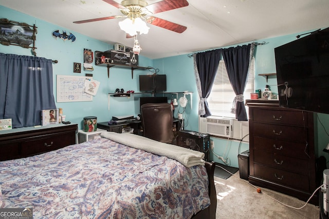 3564 Chapel Cir, Blackshear, GA 31516 - bedroom featuring carpet floors, cooling unit, ceiling fan, and a desk