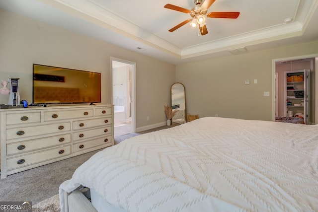 116 Sophie Cir, Locust Grove, GA 30248 - bedroom featuring a raised ceiling, ornamental molding, carpet flooring, and ensuite bathroom