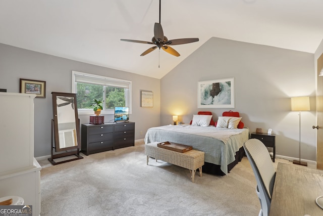 2653 Partridge Trl, Duluth, GA 30097 - bedroom featuring vaulted ceiling, light colored carpet, and a ceiling fan