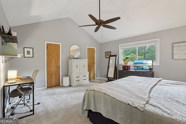 2653 Partridge Trl, Duluth, GA 30097 - carpeted bedroom with lofted ceiling, a ceiling fan, and an office area