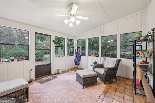 2653 Partridge Trl, Duluth, GA 30097 - sunroom / solarium with vaulted ceiling, ceiling fan, and tile patterned floors