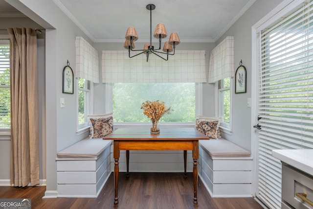 9 Saint Claire Ln NE, Atlanta, GA 30324 - dining area with a chandelier, dark wood-style flooring, and ornamental molding