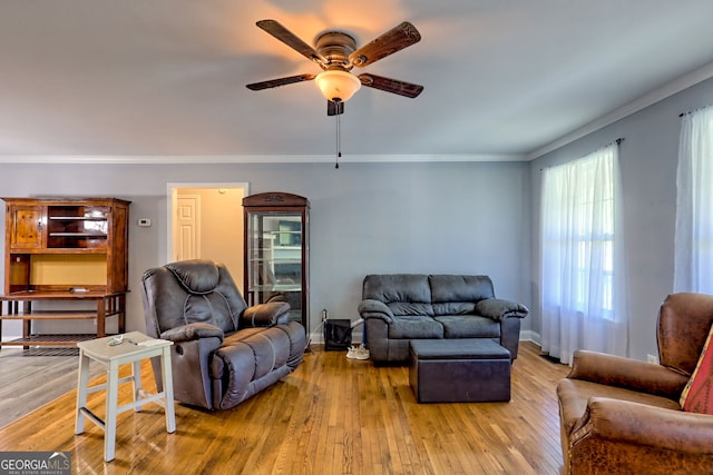 104 View St, Clarkesville, GA 30523 - living room with ceiling fan, hardwood / wood-style flooring, and ornamental molding