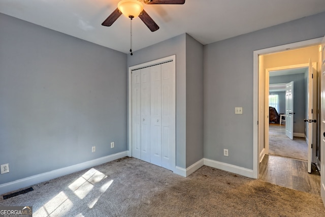 104 View St, Clarkesville, GA 30523 - unfurnished bedroom with carpet floors, a closet, and a ceiling fan