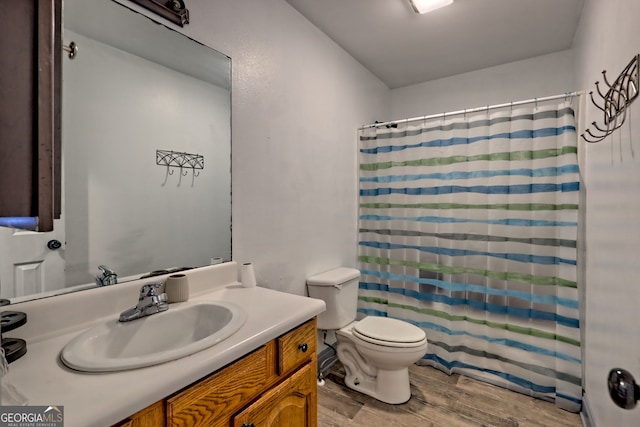 104 View St, Clarkesville, GA 30523 - bathroom featuring wood finished floors, vanity, and curtained shower