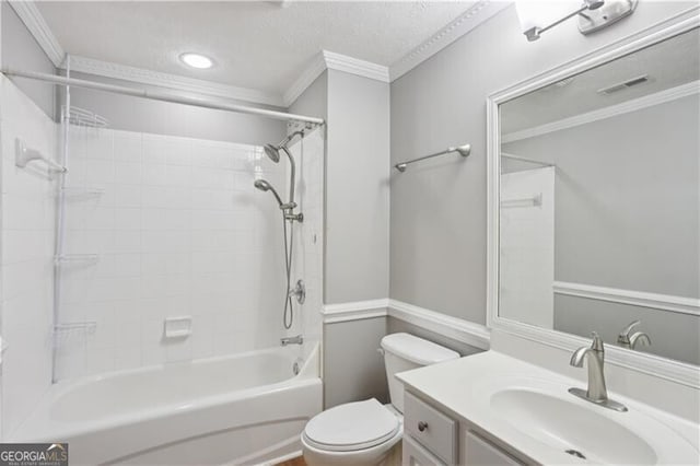 3707 Vineyards Lake Cir NW Unit 22, Kennesaw, GA 30144 - bathroom with vanity, ornamental molding, shower / tub combination, recessed lighting, and a textured ceiling