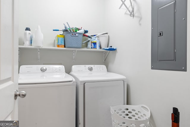 110 Clearview St, Clarkesville, GA 30523 - laundry room featuring electric panel and washing machine and dryer