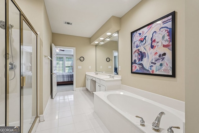 25 Hampreston Ct, Alpharetta, GA 30022 - full bathroom with a bath, a stall shower, double vanity, and tile patterned flooring