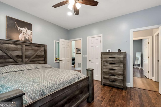4882 Rabbit Farm Rd, Loganville, GA 30052 - bedroom featuring dark wood-style flooring and ceiling fan