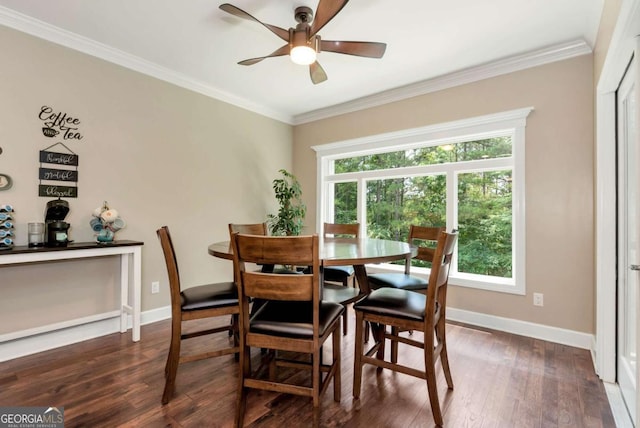 4882 Rabbit Farm Rd, Loganville, GA 30052 - dining space with wood finished floors, crown molding, and a ceiling fan
