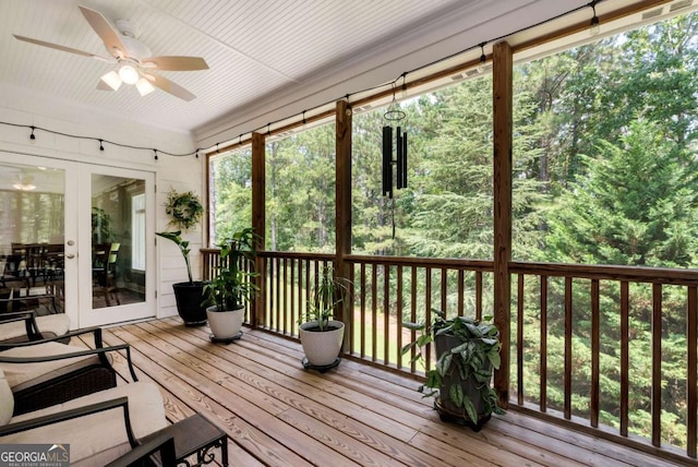 4882 Rabbit Farm Rd, Loganville, GA 30052 - sunroom with ceiling fan and french doors