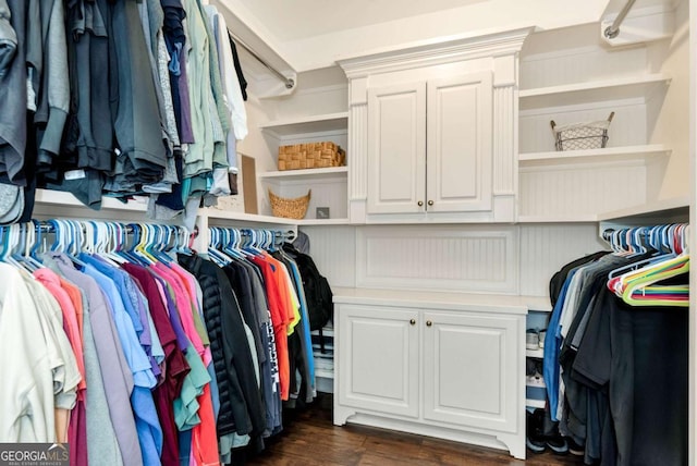 4882 Rabbit Farm Rd, Loganville, GA 30052 - walk in closet with dark wood-type flooring