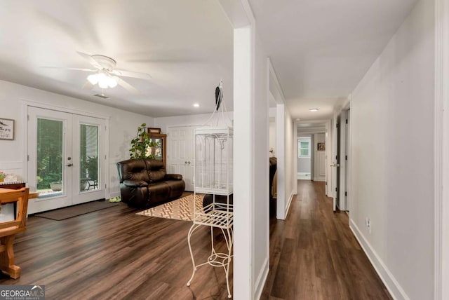 4882 Rabbit Farm Rd, Loganville, GA 30052 - hallway featuring french doors and dark wood-type flooring