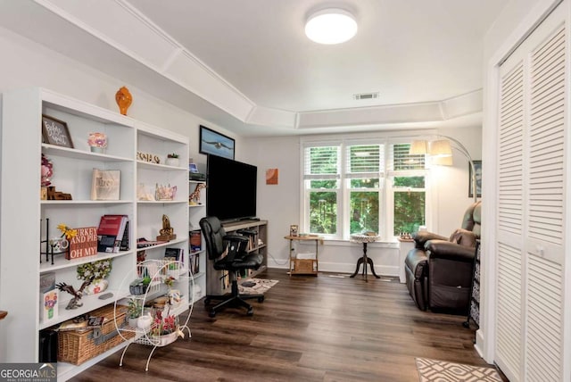 4882 Rabbit Farm Rd, Loganville, GA 30052 - office featuring wood finished floors and a tray ceiling