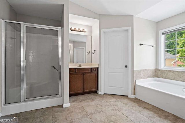 1786 Jameson Cir, Lawrenceville, GA 30043 - bathroom with vanity, a stall shower, and a bath