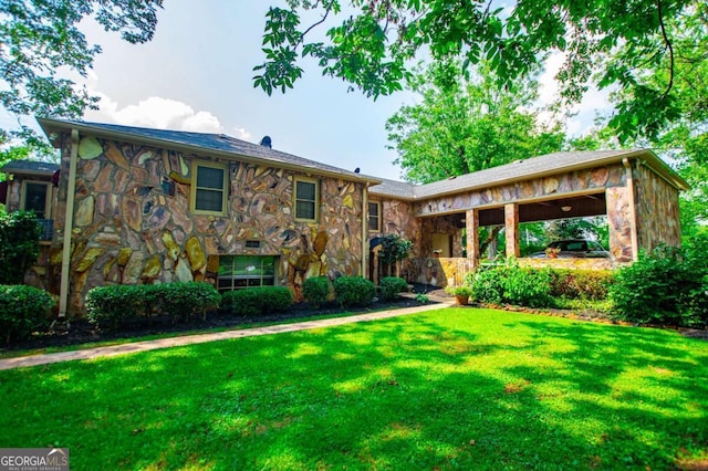 508 College St, Bowdon, GA 30108 - view of front of home with stone siding and a front yard