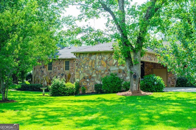 508 College St, Bowdon, GA 30108 - view of front of property featuring stone siding and a front lawn