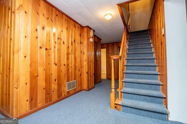 508 College St, Bowdon, GA 30108 - stairs featuring wooden walls and carpet