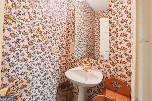 290 Bear Cave Trl, Lakemont, GA 30552 - bathroom featuring wallpapered walls and a sink
