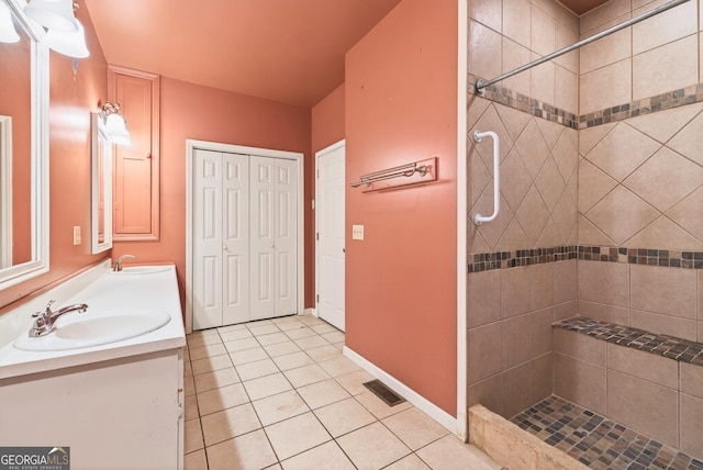 290 Bear Cave Trl, Lakemont, GA 30552 - full bathroom with double vanity, tile patterned floors, and tiled shower