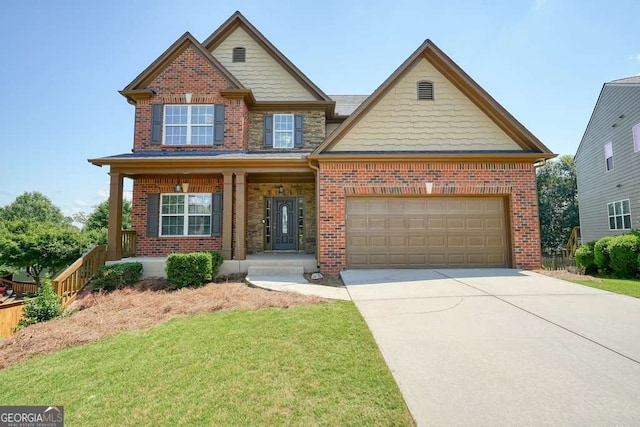 6665 Flagstone Ct, Cumming, GA 30028 - view of front of home with brick siding, driveway, an attached garage, and a front lawn