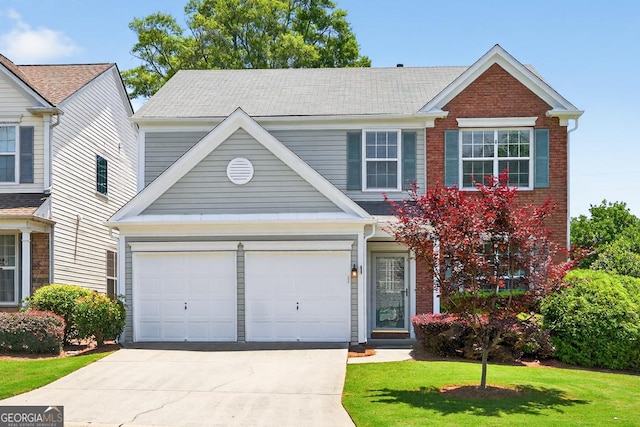 591 Wendlebury Ct, Alpharetta, GA 30004 - traditional-style house with concrete driveway, a front lawn, and brick siding