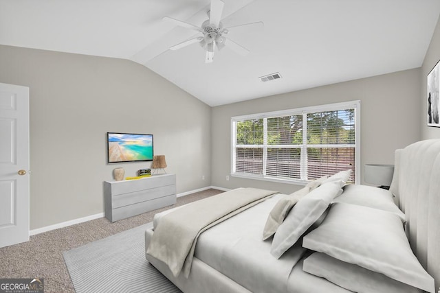 591 Wendlebury Ct, Alpharetta, GA 30004 - carpeted bedroom with vaulted ceiling and a ceiling fan