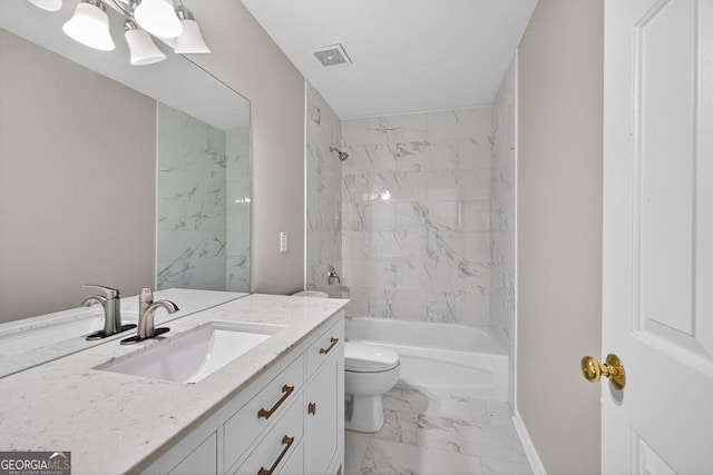 591 Wendlebury Ct, Alpharetta, GA 30004 - full bathroom featuring marble look tile flooring, vanity, and shower / washtub combination