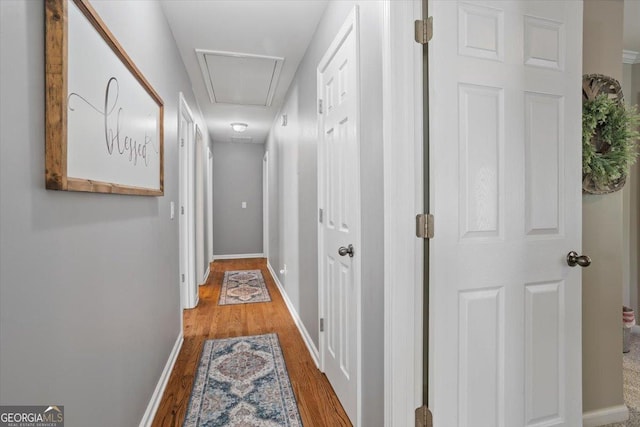 428 Gold Xing, Canton, GA 30114 - hallway featuring attic access and wood finished floors