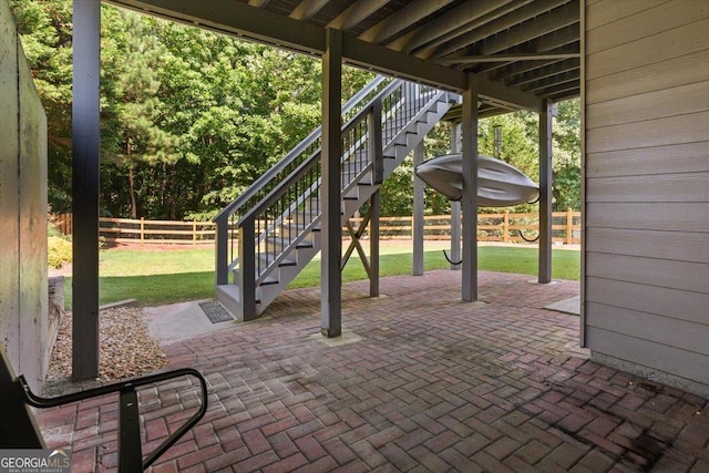 428 Gold Xing, Canton, GA 30114 - fenced backyard featuring stairway and a patio