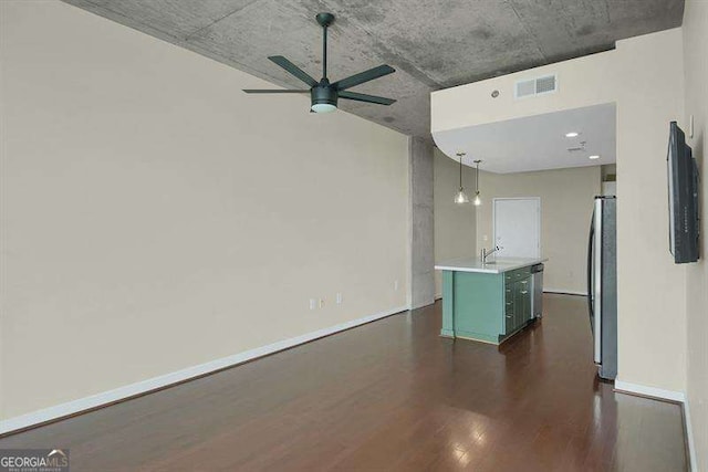 361 17th St Unit 910, Atlanta, GA 30363 - unfurnished living room with dark wood-type flooring and ceiling fan