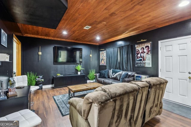 2140 Hurt Rd SW, Marietta, GA 30008 - living room with wood ceiling, recessed lighting, and wood finished floors