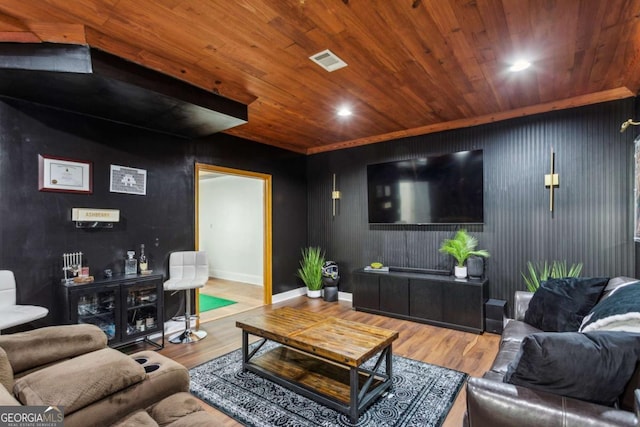 2140 Hurt Rd SW, Marietta, GA 30008 - living room with wood ceiling, wood finished floors, and recessed lighting