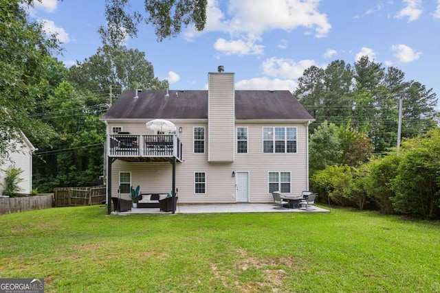 2140 Hurt Rd SW, Marietta, GA 30008 - rear view of property with an outdoor hangout area, a patio, a chimney, and a balcony