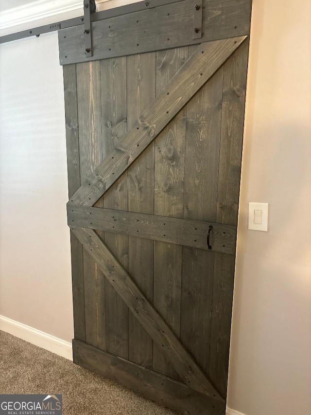 6914 N Baggett Rd, Douglasville, GA 30134 - detailed view of carpet floors and a barn door