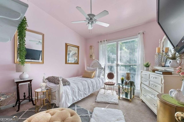 2030 Buford Dam Rd, Buford, GA 30518 - carpeted bedroom with lofted ceiling and a ceiling fan
