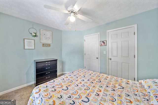 5055 Southland Dr, Woodstock, GA 30188 - bedroom with carpet floors, a textured ceiling, and ceiling fan