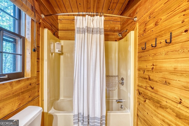 371 Abbott Top Rd, Ellijay, GA 30540 - bathroom with shower / bath combo and wooden ceiling