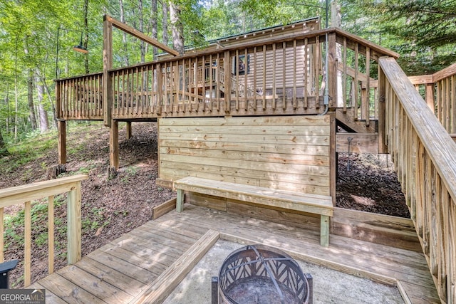 371 Abbott Top Rd, Ellijay, GA 30540 - wooden deck with an outdoor fire pit and stairs