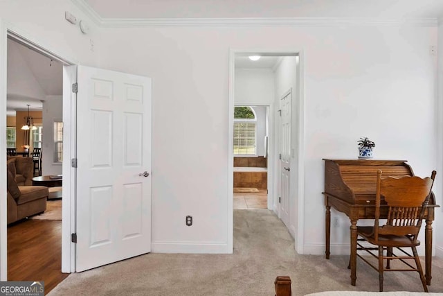 7198 Golfside Dr SE, Covington, GA 30014 - bedroom with crown molding, a chandelier, and carpet floors