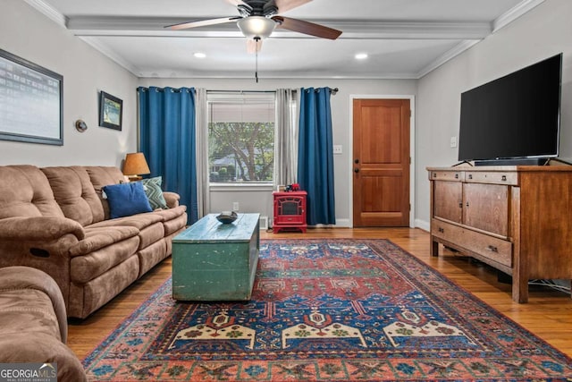 195 Sylvan Rd, Athens, GA 30606 - living area featuring ceiling fan, wood finished floors, crown molding, and recessed lighting