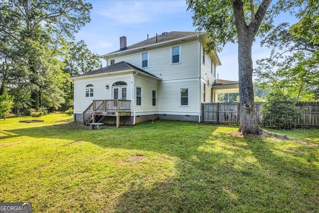 205 Cobb St, Palmetto, GA 30268 - back of house featuring crawl space, a chimney, and a deck